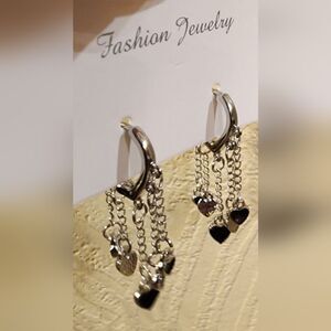 NEW Love Heart Dangle Earrings Silver Toned with Black Hearts